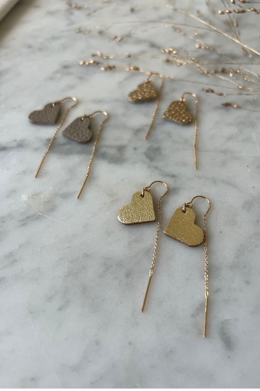 Earrings true love*leather gold filled*ear chain
