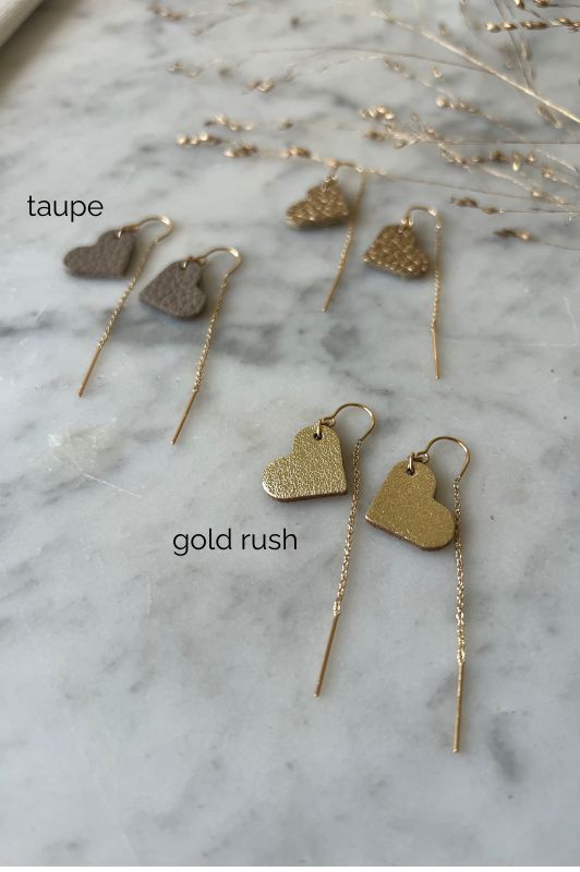 Earrings true love*leather gold filled*ear chain