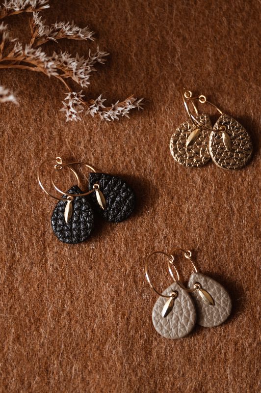 Earrings spiky mini me*leather gold filled*basic