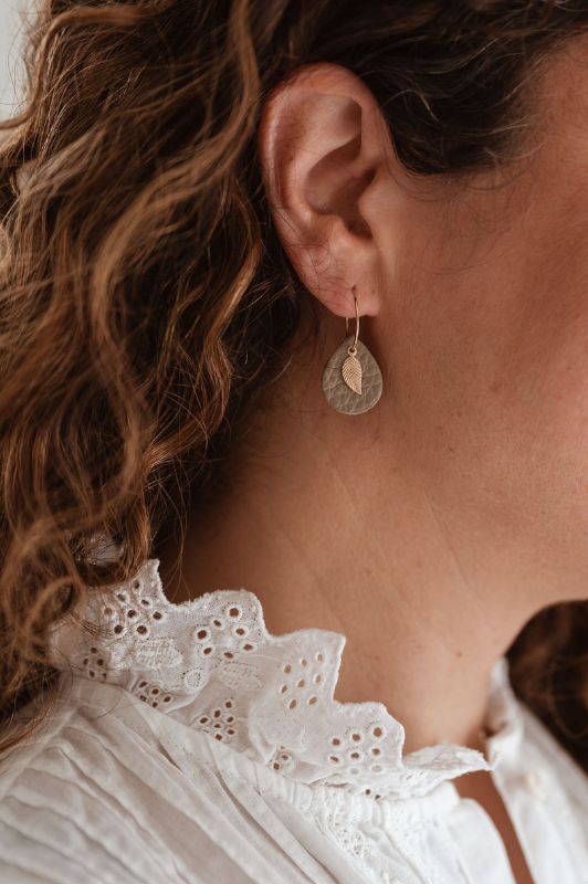 Earrings leaf mini me*leather gold filled*basic