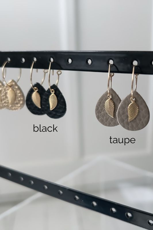 Earrings leaf mini me*leather gold filled*basic