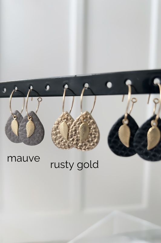 Earrings leaf mini me*leather gold filled*basic