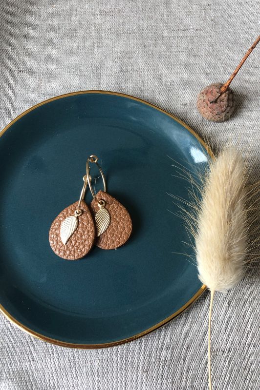 Earrings leaf mini me*leather gold filled*basic