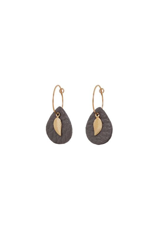 Earrings leaf mini me*leather gold filled*basic
