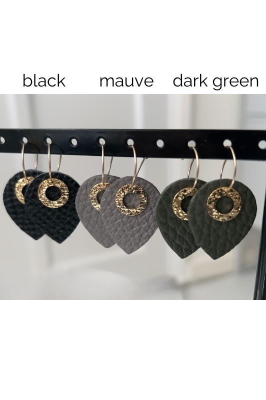 Earrings see through little love*leather gold filled