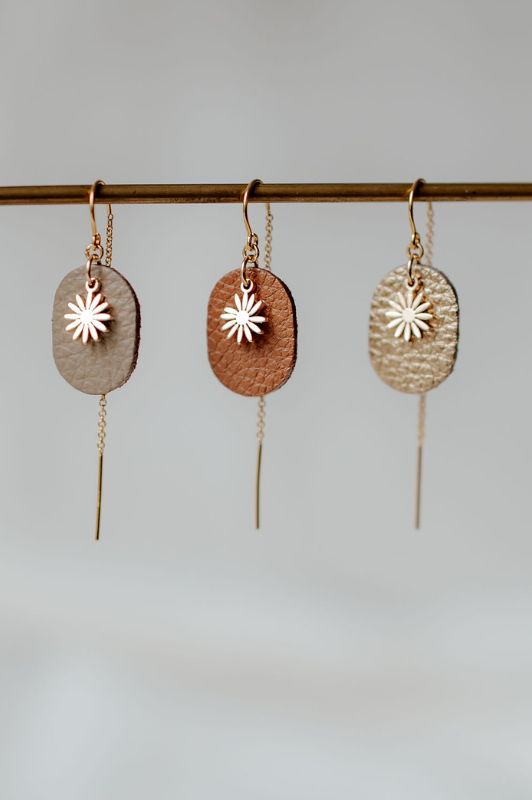 Earrings julia's mini me*leather gold filled*basic
