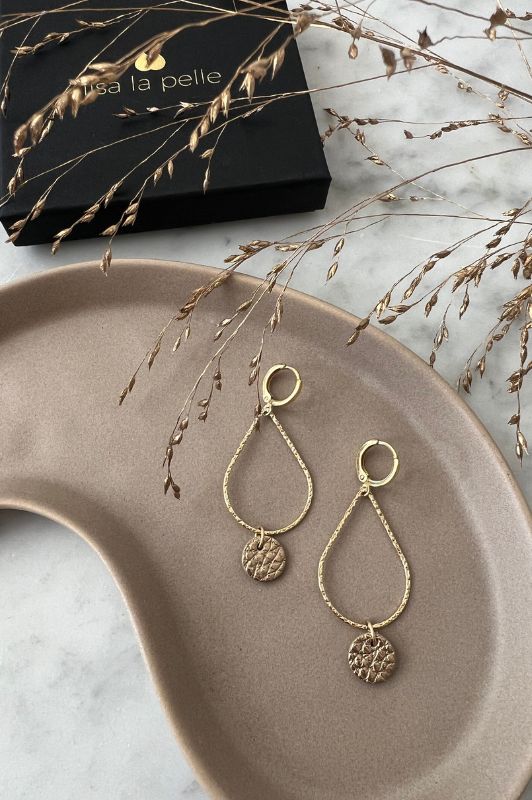 Oorbellen moo's love drop*leer gold filled*structuur