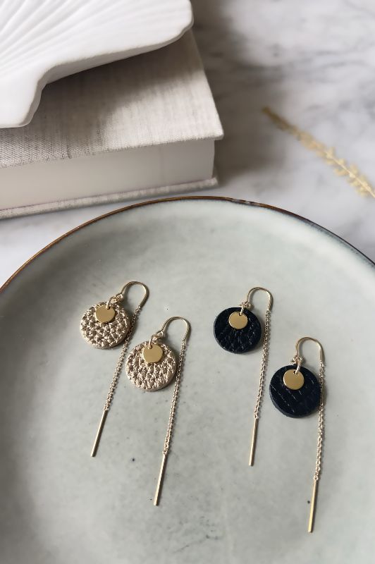 Earrings mini eye on you*leather gold filled*ear chain