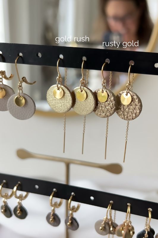Earrings mini eye on you*leather gold filled*ear chain
