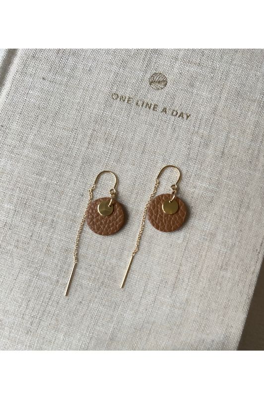 Earrings mini eye on you*leather gold filled*ear chain