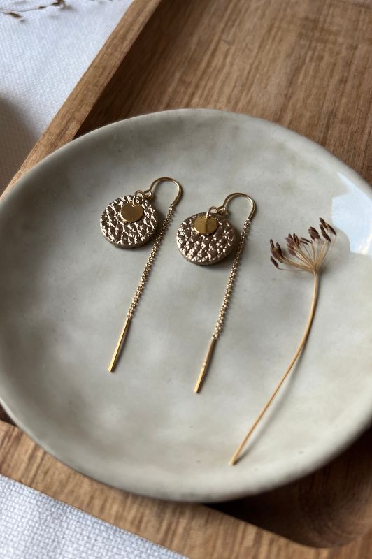Earrings mini eye on you*leather gold filled*ear chain