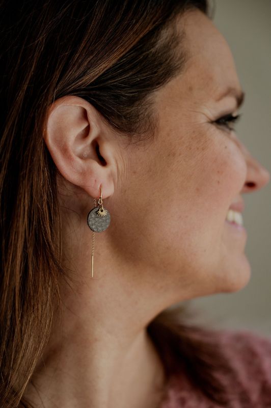 Earrings mini eye in love*leather gold filled*ear chain