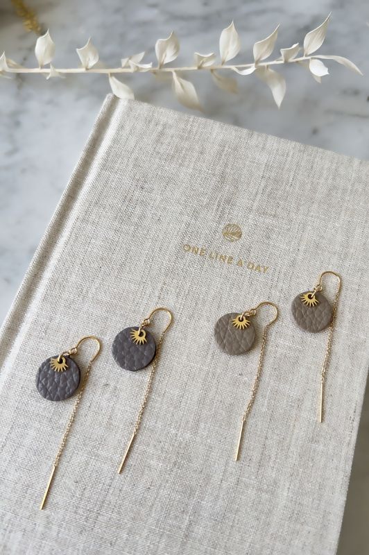 Earrings mini eye in love*leather gold filled*ear chain