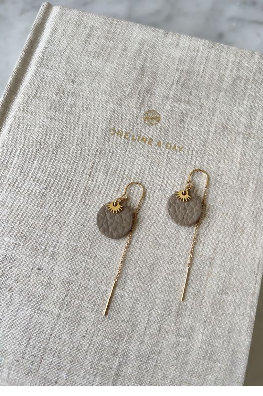 Earrings mini eye in love*leather gold filled*ear chain