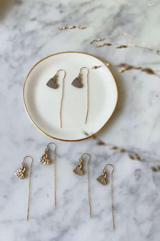 Earrings true to your heart*leather gold filled*ear chain