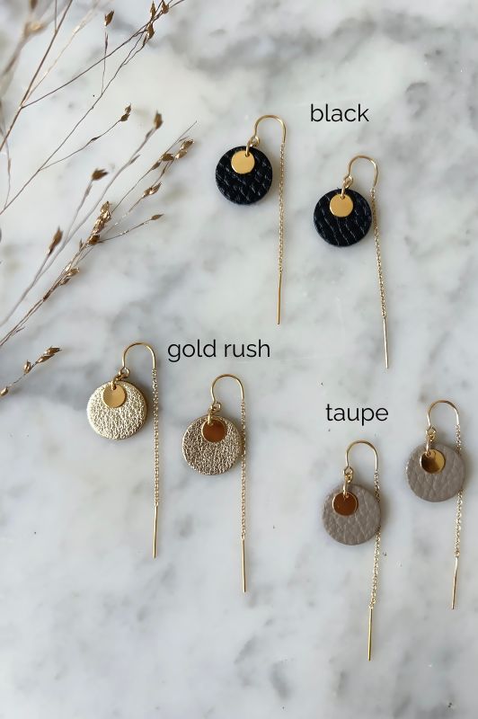 Earrings mini eye on you*leather gold filled*ear chain